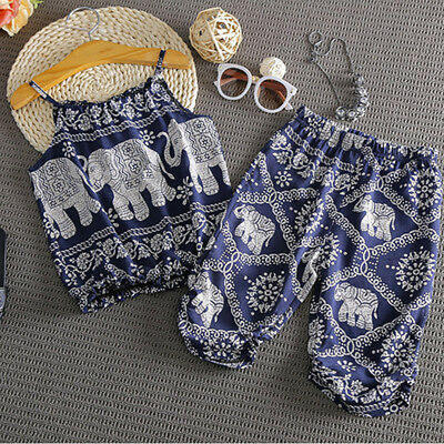 

Fashion Baby Kids Girls Elephant VestPants Summer Clothes 2PCS Set Suit Outfits