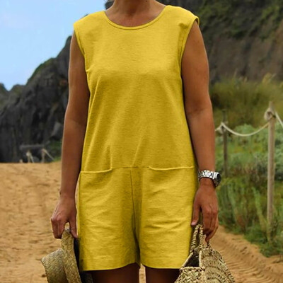 

Starmoon Women Sexy Sleeveless Rompers Casual Solid High Waist Short Jumpsuit