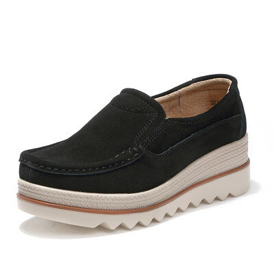 

LZJ 2019 Spring women flats shoes platform sneakers shoes leather suede casual shoes slip on flats heels creepers moccasins 3088