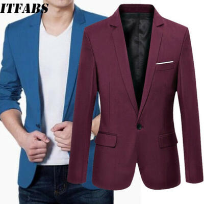 

US Stylish Mens Casual Slim Fit Formal One Button Suit Blazer Coat Jacket Tops