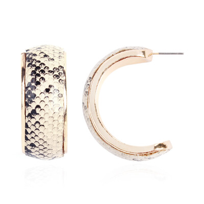 

Alloy Stud Earrings with PU Leather Golden White 38x33mm
