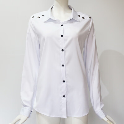 

Womens Personality Standing Collar Long Sleeve Solid Color Buttonhole Blouse