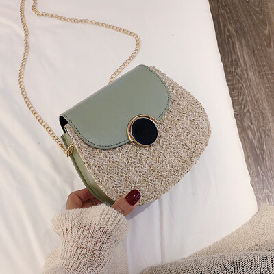 

Fashion casual wild shoulder bag female Sen temperament chain Messenger bag 2019 new simple contrast color woven bag