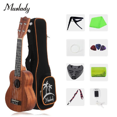 

Muslady 21 Inch Soprano Ukulele Ukelele Mahogany Wood with Carry Bag Uke Strap Strings Clip-on Tuner Cleaning Cloth Finger Maraca