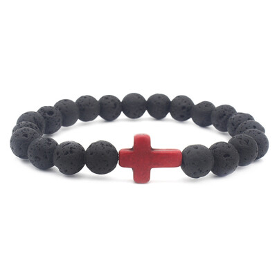 

8mm Lava Stone Beads Turquoise Cross Elastic Bracelet Essential Oil Perfume Diffuser Bracelet