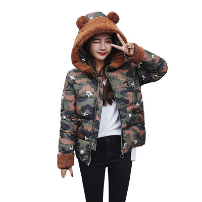 

Toponeto Women Winter Warm Camouflage Coat Faux Fur Hooded Thick Slim Jacket Overcoat