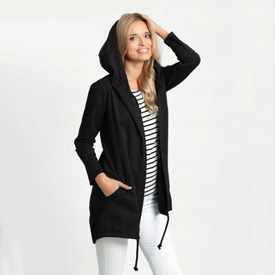 

〖Follure〗Fashion Women Autumn Casual Solid Full Sleeve Waterproof Pocket Hooded Coat
