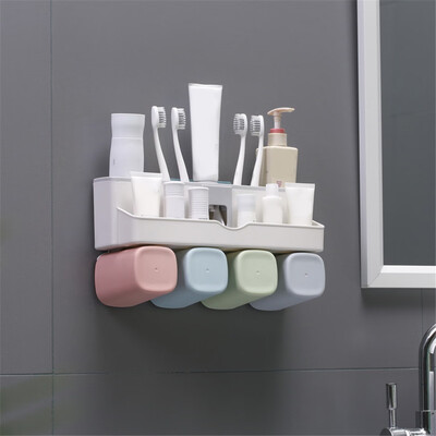 

Gobestart Toothpaste Dispenser Toothbrush Holder No Drill Wall Mount Bathroom Storage Rack