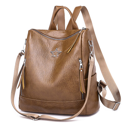 

Backpack womens waterproof Korean tide backpack soft leather leisure fashion travel capacity