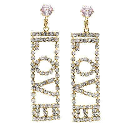 

Fashion LOVE Letter Rhinestone Inlaid Long Dangle Women Statement Stud Earrings