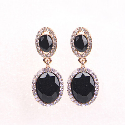 

New Vintage Drop Earrings Oval Egg Shape Cute Red Color Cubic Zircon Crystal Black gold color Earrings Jewellry Women Gifts