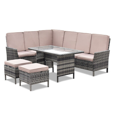 

5 pcs Patio Wicker Rattan Furniture Set wBrown Cushion