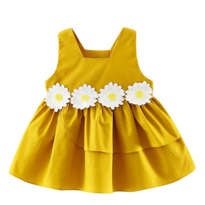 

Cute Flowers Girls Baby Sleeveless O-Neck A-Line Tank Dress Fashion Clothes