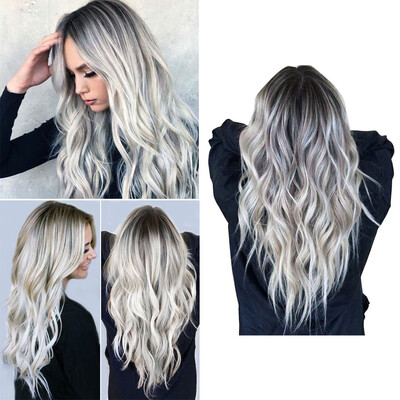 

〖Follure〗Sexy Gradient Blonde Party Wigs Long Curly Hair Mixed Colors Synthetic Wig