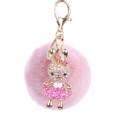 

Keychain Korea handmade cute plush bunny hair ball crystal rhinestone jewelry bag pendant
