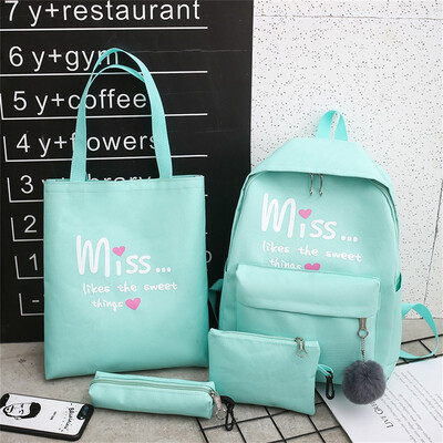 

Tailored Cartoon Alphabet Student Backpack Casual Large Capacity Travel 4 Piece Set