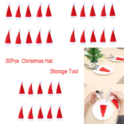 

JPGIF 30Pcs Christmas Decorative Tableware Fork Set Christmas Hat Storage Tool