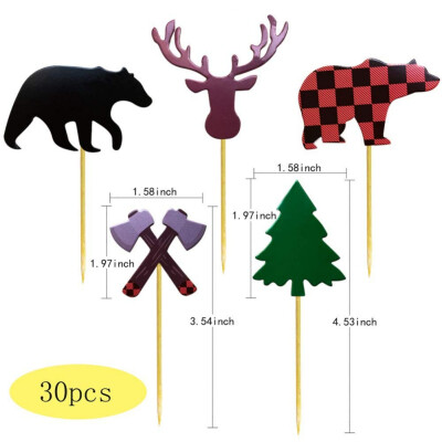 

30PCS Unique Cake Insert Cake Decorator Lumberjack Theme Series Jungle Animal Party Cake Decor