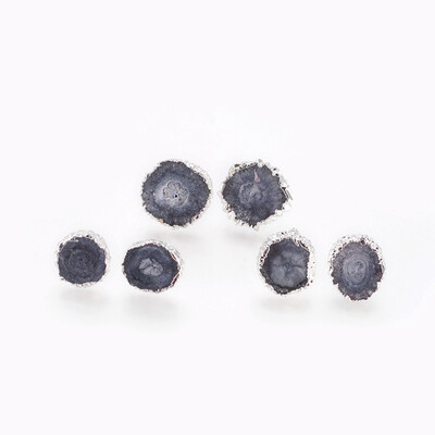 

Natural Dyed Quartz Stud Earrings with Stainless Steel Findings Flat Round Silver Black 1422x1422x56mm Pin 07mm