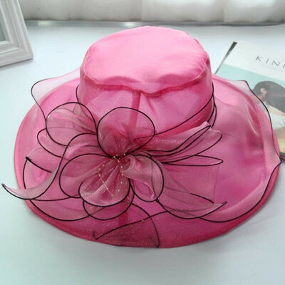 

New Womens Organza Church Summer Wide Brim Kentucky Derby Hat Party Wedding Cap