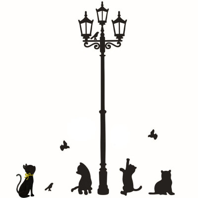 

Gobestart Cats Street Lamp Lights Stickers Wall Decal Removable Art Vinyl Decor