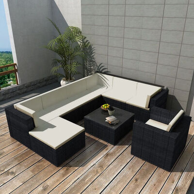 

9 Piece Garden Lounge Set with Cushions Poly Rattan Black