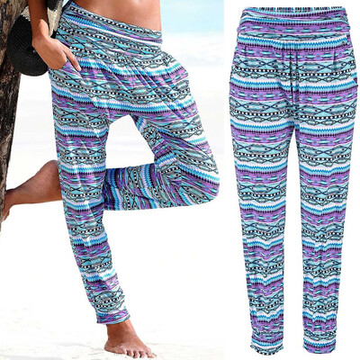 

Women High Waist Printing Bandage Easy Trousers Long Pants Sandy Beach Pants