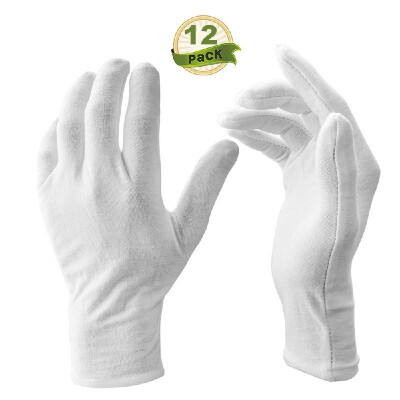 

12 PairsLot White Soft Cotton Ceremonial Gloves Stretchable Lining Glove for Male Female ServingWaitersDrivers Gloves Coin Jew