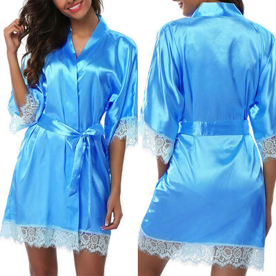 

Womens robe Silk Satin Robes Wedding Bridesmaid Bride Gown kimono Solid Robe