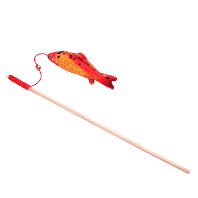 

Wood Tease Rod Cat Sticks Plush Stuffed Artificial Fish Pet Cats Toy Kitten Catnip Bell Teaser Interactive Funning Trainning Toy