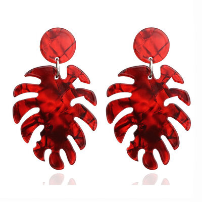 

EK429 Bohemian Monstera Leaf Dangle Earring for Women Acrylic Resin Statement Tropical Plant Jewelry Acetate Brincos Lover Gifts