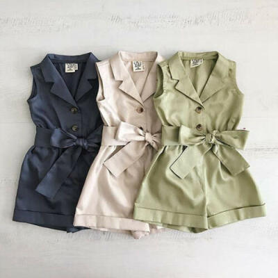 

Fashion Kids Baby Girls Clothes Bow-tie Waist Romper Jumpsuit Outfits Sunsuits