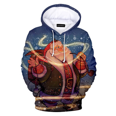 

goldstrings Funny Christmas Santa Cartoon Graphic Personalized Hoodie Long Sleeve Pullover Sweatshirt