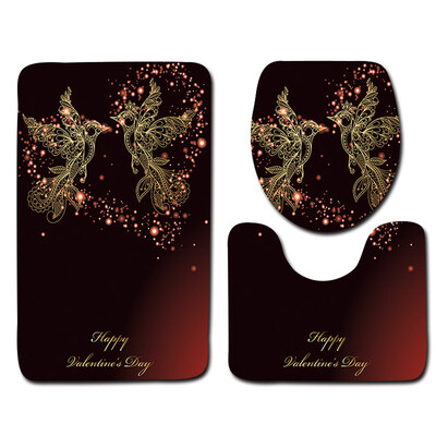 

〖Follure〗3PCS Valentines Day Pattern Non Slip Toilet Seat Cover Rug Bathroom Set Decor