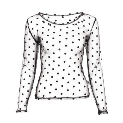 

Perspective Summer Sexy Polka Dot Mesh Blouse Tops Women Long Sleeve Shirts