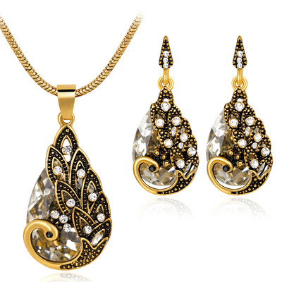 

Women Fashion Drop Necklace&Drop Earrings Set Crystal Jewelry