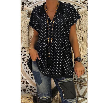 

Starmoon Women Casual V Neck Short Sleeve Dot-Intarsia Print Shirts Soild Top Vest Blouse