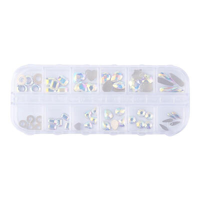 

AB Water Drop Rhinestone Nails Art Stickers 12 Grids Manicure Decor Decals