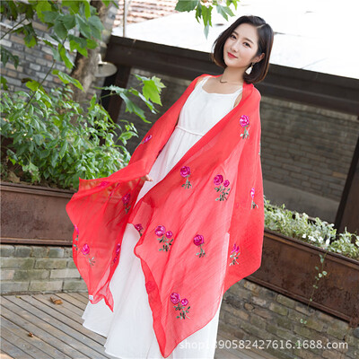 

Scarf shawl dual-use long female Korean version of the national wind embroidery chiffon scarves spring&autumn embroidered shawl manufacturers wholesale
