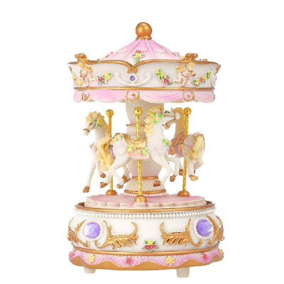 

Mini Carousel Clockwork Music Box Colorful LED Merry-go-round Musical Box Gift for Girlfriend Kids Children Christmas Festival Pur