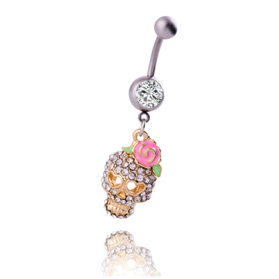 

Sexy 1Pc Skull Dangle Rhinestone Drop Navel Ring Jewelry Body Piercing