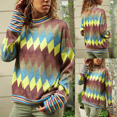 

Starmoon Fashion Women Long Sleeve Geometric Print Pullover Turtleneck Blouse T-Shirt Top