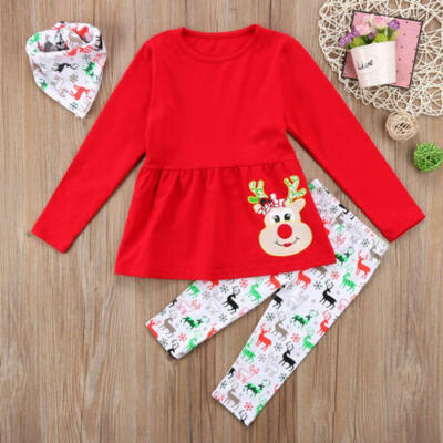 

Christmas Kids Baby Girls Outfits Clothes T-shirt Tops Dress Long Pant 2PCS Set