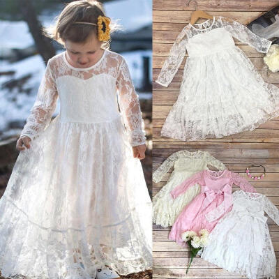 

Toddler Kids Girls Princess Lace Bow Dress Wedding Party Formal Pageant Dress Dresses