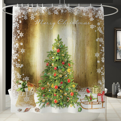 

Siaonvr Christmas Print Toilet Bathroom Mat And Shower Curtain Four-Piece Set