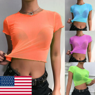 

Women Summer Beach Short Sleeve Blouse T-Shirt Slim Gym Sports Crop Tank Top