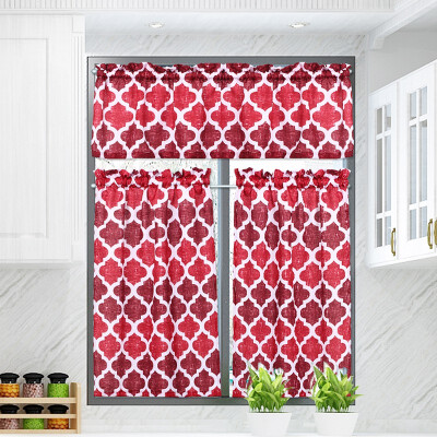 

Bladies Moroccan Kitchen Curtains Valances&Tiers 3 pcs Set Honeycomb pattern Cross 4686