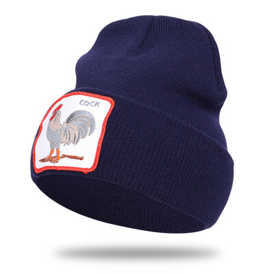 

5 Colors Outdoor Casual Cock Animal Embroidery Beanies Cap For Women Men Winter Warm Knitted Hats