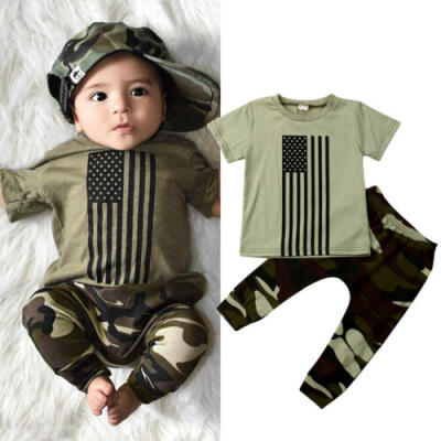 

Newborn Kids Baby Boy Clothes USA Flag Tops T-Shirt Camo Long Pants Outfits Set