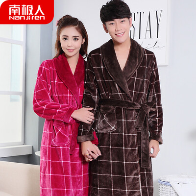 

Antarctic pajamas mens autumn&winter thick flannel couple pajamas ladies coral velvet robe plus long morning robe bathrobe home service NAS5X21022JD-1 female rose red M